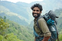 Indian man backpack backpacking mountain.