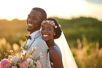 African couple wedding flower portrait.