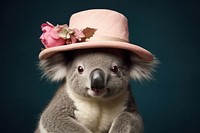 Koala wearing a fany hat wildlife animal mammal.