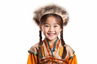 Little Mongolia girl cashier Costume costume child smile.