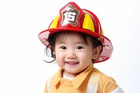 Little Korea girl fireman Costume portrait costume helmet.