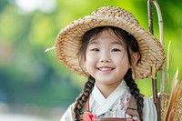 Little Korea girl fisherman player Costume child smile happy.