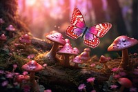  Fairy garden butterfly mushroom outdoors. AI generated Image by rawpixel.