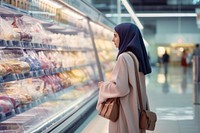 Qatari woman is choosing healthy foods in supermarkets adult architecture consumerism.