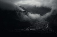 Dark background thunderstorm monochrome mountain.