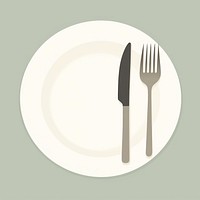 Illustration of plate with fork and spoon knife silverware tablecloth.