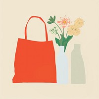 Illustration of toat bag with flower handbag plant art.