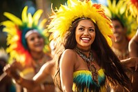 Pacific Island Tahitian female dancers carnival dancing costume.
