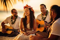Polynesian Pacific Islanders music band musician portrait guitar.