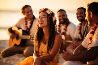 Polynesian Pacific Islanders music band laughing portrait adult.