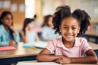 American girl kids sitting in font of laptop classroom student child.