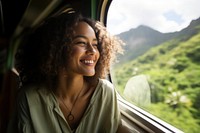 Samoan female smiling travel window.