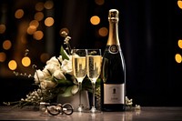 Bottle of champagne glass luxury flower. AI generated Image by rawpixel.