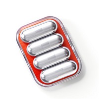 Silver blister pack silver pill white background.