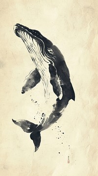 Ink painting minimal of whale animal mammal fish.