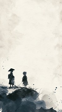 Ink painting minimal of children outdoors togetherness photography.
