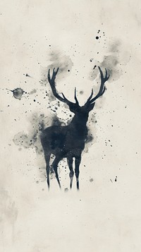 Ink painting minimal of deer wildlife antler animal.