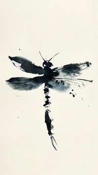 Ink painting minimal of dragonfly animal insect art.