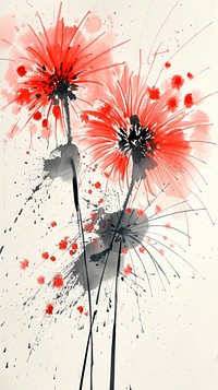 Ink painting minimal of fireworks flower plant art.