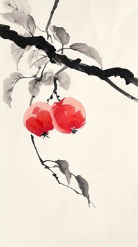 Ink painting minimal of fruit blossom plant petal.