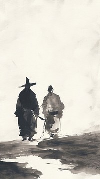 Ink painting minimal of men adult silhouette activity.