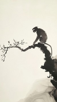 Ink painting minimal of monkey plant tree silhouette.