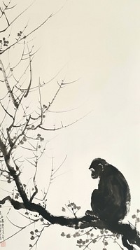 Ink painting minimal of monkey wildlife animal mammal.