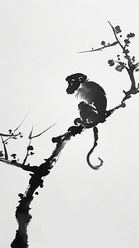 Ink painting minimal of monkey silhouette animal mammal.