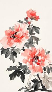 Ink painting minimal of peony blossom pattern flower.