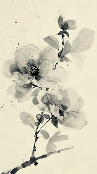 Ink painting minimal of peony blossom drawing flower.