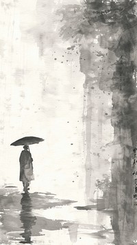 Ink painting minimal of rain umbrella outdoors adult.