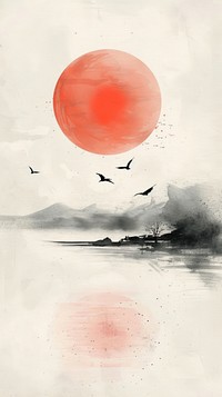 Ink painting minimal of sunset outdoors nature moon.