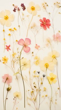PNG Real pressed pastel yellow and pink flowers backgrounds painting pattern. AI generated Image by rawpixel.