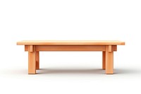 Wood table furniture bench white background.