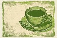 Green tea saucer coffee drink.
