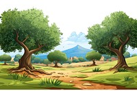 Olive tree fields landscape outdoors cartoon.