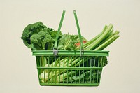 Hand holding green vegetable busket basket food cauliflower.