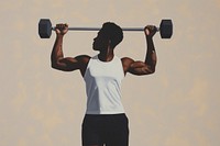 Black man playing with dumbell sports gym weightlifting.