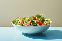 Minimal space of salmon salad dish plate food bowl.