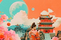 Collage Retro dreamy of travel to china architecture adult art.