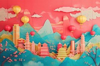 Collage Retro dreamy of travel to china art painting party.
