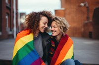 Couple lesbian woman laughing portrait smile. AI generated Image by rawpixel.