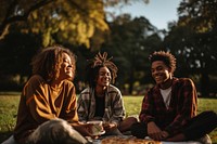 Black people group enjoying afternoon picnic laughing happy food. AI generated Image by rawpixel.
