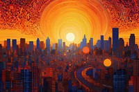 Illustration of a sunset in city landscape architecture metropolis.