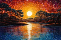 Illustration of a sunset landscape outdoors painting nature.
