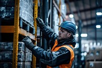 Engineer working at warehouse helmet adult manufacturing.