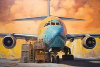 Rough high detail oil painting of cargo plane aircraft airplane airliner.
