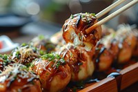 Takoyaki food chopsticks table.