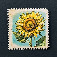 Vintage postage stamp with sunflower plant representation inflorescence.