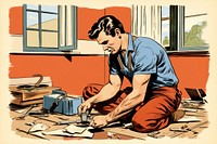 Man doing renovation work at home cleaning adult art. 